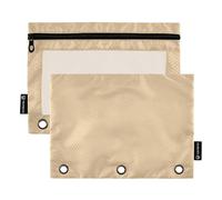 Pencil Pouch for 3 Ring Binder Tan Solid Color Plain Pen Pencil Bag Zipper Binder Fun Prints School Binders Clear Pockets Zippered 9.8" x 7.1", 2 Packs