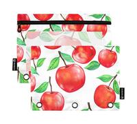 Pencil Pouch for 3 Ring Binder Watercolor Red Apples White Zipper Binder Pencil Bag Pen Rainbow Clear Binders Pen Case School Fabric 9.8" x 7.1", 2 Packs