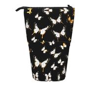 Pencil Pouch Gold White Butterflies Black Standing Pencil Case Portable Pen Pouch Bag Unique Design Supplies Box for Teens, Gifts, School