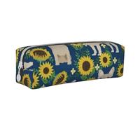 Pencil Pouch, Leather Pencil Case Pencil Bag Stationery Organizer Box Pencil Bag, French Bulldog Sunflowers