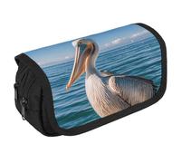 Pencil Pouch Pelican Bird Blue Sea Pencil Case Portable Pencil Bag Desk Organizer Marker Pen Case Double Zipper Storage Bag, Style, One size