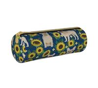 Pencil Pouch, Pen Case Portable Pencil Bag Leather Pouch Stationery Storage Bags, French Bulldog Sunflowers