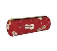 Pencil Pouch, Pen Case Portable Pencil Bag Leather Pouch Stationery Storage Bags, Music Violin Red Note