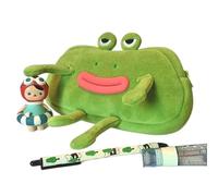 Pencil Pouch - Pencil Case | Stationery Pen Bag for Teen Girls-Green Funny Large Mouth Frog Plush Animal Stationery Pouch Cute Frog Pencil Pouch Versatile Storage for Stationery Toiletries