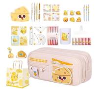 Pencil Pouch with Supplies 10 Layers Cheese Storage Organizer | Cute Pencil Cases with Ruler for Kids Boys Girls School College Dorm Home Childrens Day Birthday Eraser Ruler
