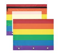 Pencil Pouches 3 Hole Plastic Document Briefcases for 3 rings, Binder, 2 pieces, Teacher Storage, Teacher Supplies, Rainbow Flag, Striped Pattern