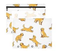 Pencil Pouches 3-Holes 3 Hole Punch for A4 Paper Letter 2 Pack Students College Supplies Golden Retriever Pattern