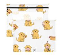 Pencil Pouches 3-Holes 3 Hole Punch for A4 Paper Letter 2 Pack Students College Supplies Golden Retriever Pattern Variation