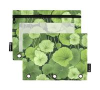 Pencil Pouches 3 Rings with Clear Window Simple Fresh Greens Pencil case Big Capacity 3 Rings Pencil case for School, Office & Home Multicolored 2 PCS