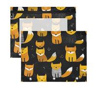 Pencil Pouches Adorable 3 Hole Punch for 3 Ringing Binder 2 Pack Students Office Striped Fox Black