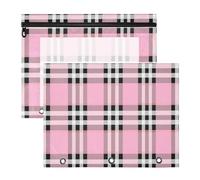 Pencil Pouches Adorable Pocket Folders for A4 Paper Letter 2 Pack Students Back to School Black White Pink Checkered Plaid