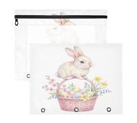 Pencil Pouches Clear 3 Hole Pocket for 3 Ringing Binder 2 Pack Students Home Vintage Easter Bunny Basket