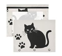 pencil pouches Clear 3 Hole Punch for A4 Paper Letter 2 Pack Teacher Classroom Supplies Cartoon Minimalist Black Cat Pawprint