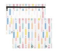 Pencil Pouches Clear 3 Rings Pocket for A4 Paper Letter 2 Pack Students School Supplies Cute Pastel Pencil Pattern