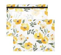 Pencil Pouches Clear Pocket Folders for 3 Rings Binder 2 Pack Teacher Art Supplies Storage Yellow Flower Blooms
