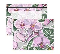 Pencil Pouches Clear Window Storage Bag for 3 Rings Binder 2 Pack Students Home Orchid Floral Colorful Sticker Style