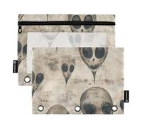 Pencil Pouches for Binder with Clear Window Black and White Cartoon Evil Aliens Rings Pencil case in Assorted Colors 3 Rings Zipper Binder for Office Supplies Multicolored 2 PCS