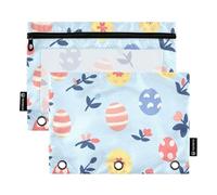 Pencil Pouches for Binder with Clear Window Cartoon Cute Colored Easter Eggs Zippered Pencil case Big Capacity 3 Rings Pencil case for Storing School Office Supplies Multicolored 2 PCS