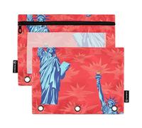 Pencil Pouches for Binder with Clear Window Liberty Pattern Blue Red Rings folders with Pockets Large and Sturdy 3 Rings Zipper Binder for Classroom School Office Supplies Multicolored 2 PCS