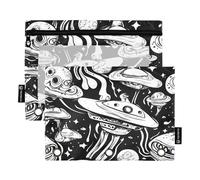 Pencil Pouches for Kids with Clear Window Black and White Cartoon Evil Aliens Fabric Pencil case in Assorted Colors Binders 3 Rings for Office Supplies Multicolored 2 PCS