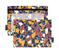 Pencil Pouches Kids with Clear Window Geometric Pattern Handy Drawn Rings folders with Pockets in Assorted Colors 3 Rings Pencil case for Storing School Office Supplies Multicolored 2 PCS