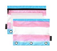 Pencil Pouches Kids with Clear Window Peach Blue Rainbow LGBT Pride Month Parade Transgender Flag Large Pencil Bags Big Capacity 3 Rings Binder for Classroom School Office Supplies Multicolored 2