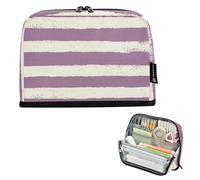 pencil pouches Large Capacity Makeup Zip for Man Kindergarten White-purple Horizontal Stripes