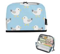pencil pouches Large Capacity Pen Case Zip for Men Cosmetics Cartoon Seagull Blue