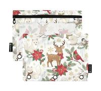 Pencil Pouches Multi-Purpose 3 Hole Punch for 3 Ringing Binder 2 Pack Students Classroom Supplies Animals in Winter