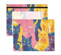 Pencil Pouches Multi-Purpose 3 Hole Punch for A4 Paper Letter 2 Pack Teacher Home Colorful Cat Group