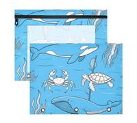 Pencil Pouches Multi-Purpose Plastic File Folder for A4 Paper Letter 2 Pack Students Classroom Supplies Black Blue Underwater Animal Whale Jellyfish