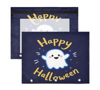 Pencil Pouches Multi-Purpose Pocket Folders for A4 Paper Letter 2 Pack Teacher School Supplies Happy Halloween Cartoon Cute White