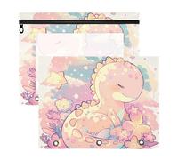 Pencil Pouches Portable 3 Hole Punch for A4 Paper Letter 2 Pack Teacher Class CartoonDinosaur Childlike Doodle Style Pastel Colors