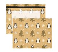 Pencil Pouches Portable 3 Rings Pocket for A4 Paper Letter 2 Pack Teacher Art Supplies Storage Cute Cartoon White Penguin