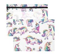 Pencil Pouches Portable Pen Holder Case for A4 Paper Letter 2 Pack Teacher Class Different Pose Unicorns
