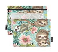 Pencil Pouches Sloths Hanging Branches Pencil Pouch 3 Ring Binder with Clear Window Binder Zipper Pocket Pouch for Office College Supplies, 2PCS