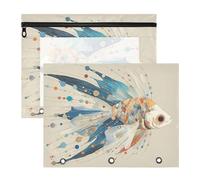 Pencil Pouches Sturdy 3 Hole Pocket for A4 Paper Letter 2 Pack Teacher School Supplies Elegant Fish with Multicolored Tail Fin