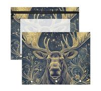 Pencil Pouches with Smooth Zippers 3 Hole Pocket for A4 Paper Letter 2 Pack Students School Supplies Vintage Golden Reindeer Illustration