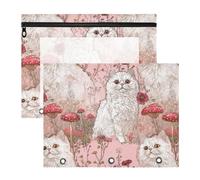 Pencil Pouches with Zipper 3 Rings Pocket for 3 Rings Binder 2 Pack Students Storing School Students Teacher Supplies Cartoon Cute White Selkirk Rex Cats