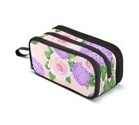 Pencil Pouches Zipper Case Large Pink Roses Purple Hydrangeas Floral Storage Pencil Bag Girls Classroom Pen Pouch Floral Art Stationery Kids Organizer School Supply 8.86x3.54x4.33in