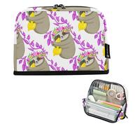 Pencil Pouches Zipper Pencils Case Pencil Bag Storage Boys Pen Bags Teen Girls Colored Kids Stationery Back to School Supply Cute Gray Sloths Flower White