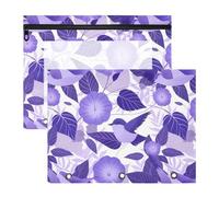 Pencil poucheses 3-Holes Plastic File Folder for 3 Rings Binder 2 Pack Students Classroom Supplies Cartoon Purple Morning Glory Flowers Birds