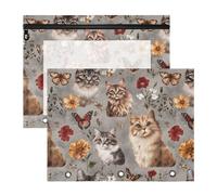 Pencil poucheses Adorable 3 Rings Pocket for 3 Rings Binder 2 Pack Students School Supplies Cute Somali Cats Realistic Style Gray