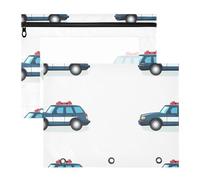pencil poucheses Clear Storage Bag for 3 Rings Binder 2 Pack Teacher Class Blue Police Car Herd White