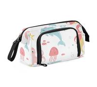 pencil poucheses Large Capacity Case With Pencil Portable Brush And Pencil Case for Adolescentes Elementary Dolphin Mermaid Fish