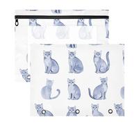 pencil poucheses Sturdy 3 Hole Pocket for 3 Rings Binder 2 Pack Students Home Sweet Russian Blue Cats White