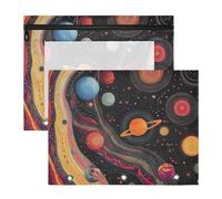 Pencil poucheses with 3 Reinforced Grommets Pocket Folders for A4 Paper Letter 2 Pack Teacher Storing School Students Teacher Supplies Colorful Space Planets and Earth