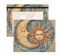 Pencil poucheses with Zipper Plastic File Folder for A4 Paper Letter 2 Pack Students Classroom Supplies Boho Vintage Moon and Sun