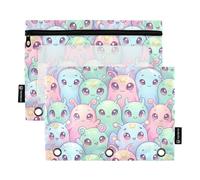 Pencil pouching 3-Holes Pen Holder Case for 3 Ringing Binder 2 Pack Teacher Storing School Students Teacher Supplies Cute Alien Print