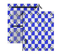 pencil pouching 3 Ringing 2 pack Buffalo Plaid White Blue Yellow 11''x8.9'' | smooth zipper soft pencil case clear window for Office Supplies